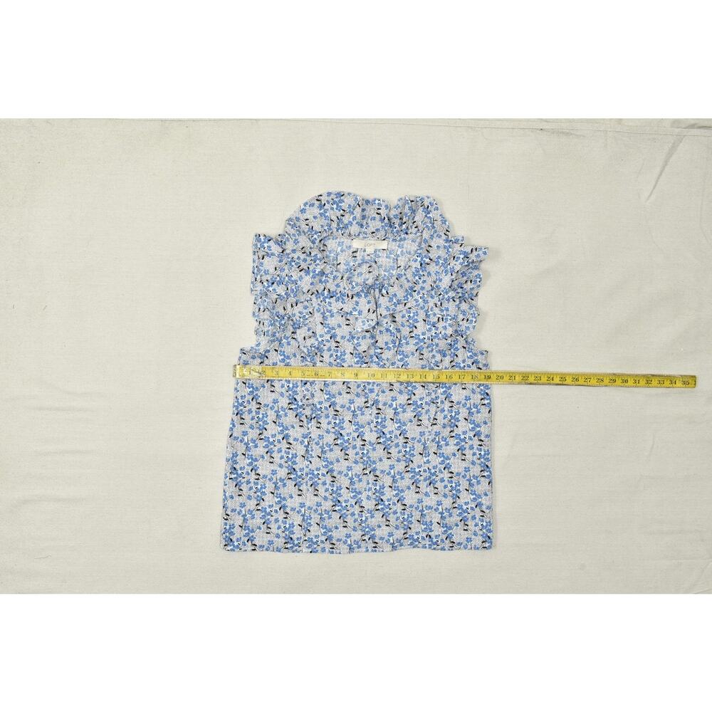 LOFT Women's Floral Ruffle Sleeveless Blouse Top Size M Blue White - Picture 6 of 8